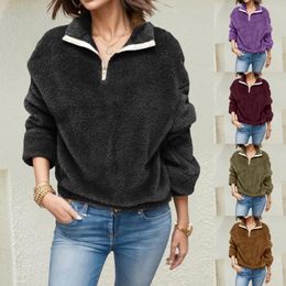 Women's Hoodies Fleece Tops For Women Long Sleeve Womens Casual Zipper Sweatshirt Drawstring Loose Quarter Zip Knit Top