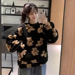 Women's Hoodies 2024 Korean Thickening Bear Lamb Wool Ins Spring Fall Y2k Loose Pullover Long Sleeved Indie Female Student Tide