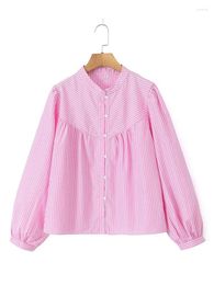 Women's Blouses Girls Turn-Down Collar 2024 Summer Fashion Pink Loose Tops Women Spring Casual Striped Print Single Breasted Long Shirts