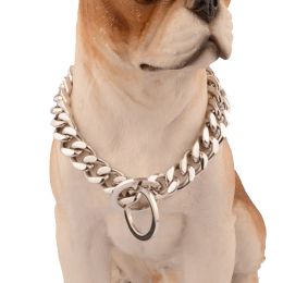 Collars 12/15mm Wide Strong Silver Stainless Steel Choker Dog Chain Explosionproof Antibite Pet Dog Collars for Large Dogs Rottweiler