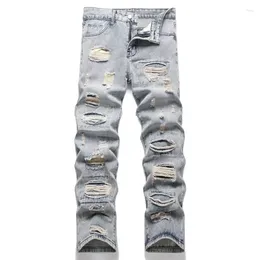 Men's Jeans 2024 Distressed For Foreign Trade Fashionable Slim Fit Elastic Trend Patch