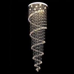 Modern LED Crystal Chandelier Lighting Spiral Raindrop Stair Crystal Ceiling Lights fixtures Deco Lamp Lighting for el Hall Sta2589