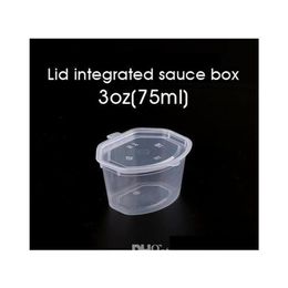 75Ml 3Oz Disposable Plastic Sauce Cups With Lid Seasoning Chutney Box Clear Take-Out Box Food Takeaway Small Storage Box 100Pcs Sn186F