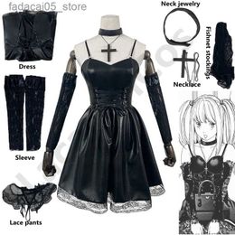 Theme Costume Death Note Cosplay Come Misa Amane Imitation Leather Sexy Dress +Neck jewelry+stockings+necklace Uniform Outfit Halloween Wig Q240130