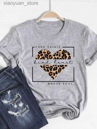 Women's T-Shirt Tee Basic Clothing Women Clothes Print T Shirt Leopard Love Heart Trend Cute Summer Top Fashion Short Sleeve Graphic T-shirt 240130