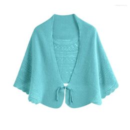 Women's Knits Spring Autumn Women Chinese Buckle Scarf Wool Knitted Hollow Cardigan Shawl Keep Warm Woman's Clothes Multifunctional Top