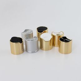 50pcs Gold Disc Top Caps With Aluminium Collar 24/410 Silver Lid Plastic Bottle Cap Push Pull Press Caps Ubqmp