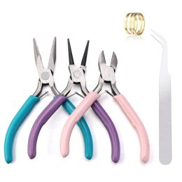 Equipments SAUVOO Pliers Set Needle Nose Pliers Diagonal Pliers Round Nose Pliers Tweezers Rings Jewelry Making Kits DIY Tools Sets