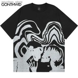 Men's T-Shirts Hip Hop Punk T Shirt Streetwear Retro Abstract Graphic Print Cotton Tshirt Harajuku Gothic Tee Shirts 2023 Men Summer Cotton Top Q240130