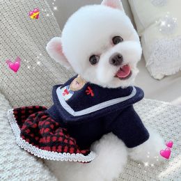 Skirts Spring College Style Pet Dog Skirts Warm Coat Jackets Fashion Cute Print Dog Clothes Overalls Small Puppy Dog Clothing Chihuahua