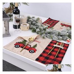 Christmas Decorations Plaid Table Mat Placemat Dining Decoration For Home Kitchen Party Place Tablecloth Xmas Supplies Gifts Drop De Dhe0I