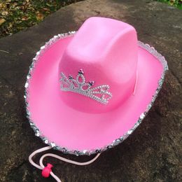 Berets 9 Styles 58-60 CM Adult Western Style Tiara Cowgirl Hat For Women Girl Pink Cowboy Cap Holiday Funny Party