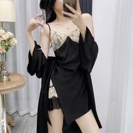 Women's Sleepwear Bride Robe Set Lace Hollow Out Nightdress Women Kimono Bathrobe Suit Loungewear Summer Satin Gown