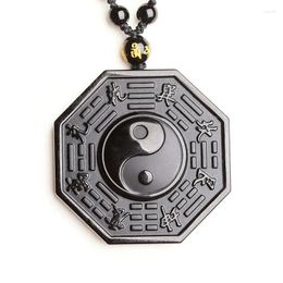 Pendant Necklaces Natural Black Obsidian Necklace Lucky Amulet Chinese BAGUA Men Women Jewelry Fengshui Energy Stone Healing Reiki Gift