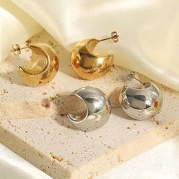 Stud Earrings Vintage Gold Plated Chunky Dome For Women Stainless Steel Smooth Crescent Semicircle Lightweight Jewellery Gifts