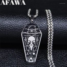 AFAWA Witchcraft Vulture Coffin Pentagram Inverted Cross Stainless Steel Necklaces Pendants Women Silver Colour Jewellery N3315S021314u