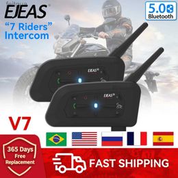 Walkie Talkie EJEAS V7 7 Riders Motorcycle Helmet Bluetooth Headset Intercom 700M BT5.0 Interphone Full Duplex Communicator IP65 Waterproof YQ240130