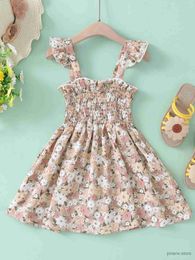 Girl's Dresses Child Girl Dress Fashion Ruffle Sling Flower Dresses Clothes Waist Retraction Summer Beach Wear Clothes for Kids Girl 1-6 Years