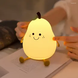 Night Lights LED Light Pear Table Lamp Rechargeable Colorful Dimming Touch Silicone Cute Companion Sleep Decoration Kid Gift