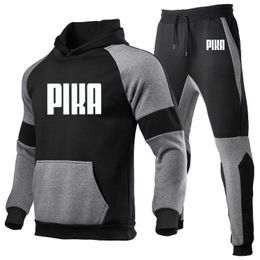 Hot Selling Autumn/winter Spliced Plush Mens Sweater Set with Trendy Printed Sports Hoodie for Men