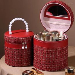 Storage Bags Round Makeup Bag Light Luxury Small Fragrance Bucket Portable Large Capacity Cosmetic Waterproof Organiser