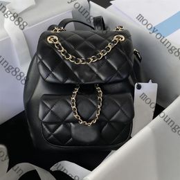 10A Mirror Quality Designer Women Mini Backpack Black Lambskin Quilted Flap Bags Classic Double Chain Shoulder Gold Bag Real Leath263W