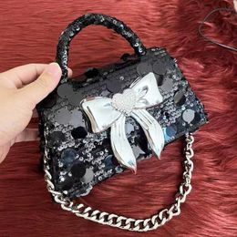 Evening Bags Ladies Evening Bags For Women Luxury Designer Handbags Purses 2024 New In PVC Bow Tie Shiny Disc Chain Strap Top Handle Shoulder