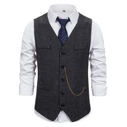 #4824 Black Grey Brown Suits Vest Men Single Breasted Vintage Casual Mens Sleeveless Vests Pockets Male Blazer Slim Fit 240119