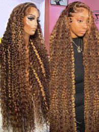 Highlight Ombre Curly 75 Glueless Wig Human Hair Ready To Wear Bleached Knots 427 Deep Wave 134 Lace Front For Women Pre Cut 240118