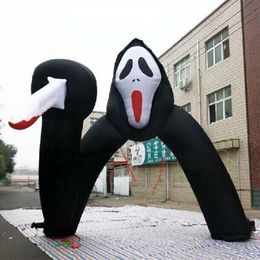 6mW x 4.5mH (20x15ft) With blower wholesale Customised giant black inflatable ghost arch with dagger for halloween decoration archway