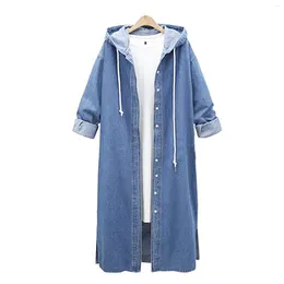 Women's Jackets 2024 Women Casual Denim Autumn Jean Drawstring Outwear Female Long Sleeve Top Lady Hooded Coat Cardigan Oversized