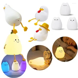 Night Lights LED Pear Fruit Light USB Rechargeable 7 Colors Dimming Touch Silicone Table Lamp Cartoon Cute Bedroom Decor Bedside