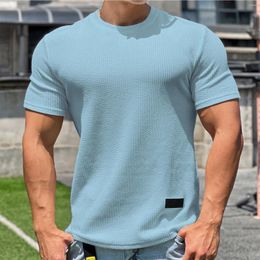 Men's T Shirts Solid Colour Crew Neck Short Sleeve Sports Base Shirt Exercise And 95 Cotton 5 Spandex Men Tall