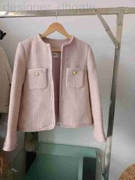 Women's Trench Coats designer Ce2023 early spring new women's dress pink wool tweed Fried Dough Twists lace buttonless long sleeve short coat women RPRK