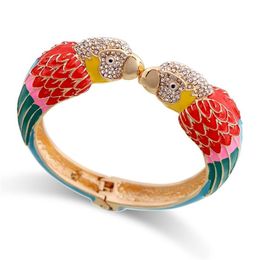 Bangle Trendy Double Macaw Heads Enamel Cuff Bracelet Statement Bangle for Women Gold Plated Animal Parrot Bracelet Pulseira 3328 264Z