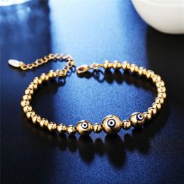 Eyeball Silver Color Copper Beads Bracelet Men Women Punk Rock Hip Hop Strand Bracelets Bangles Jewelry Gift298F