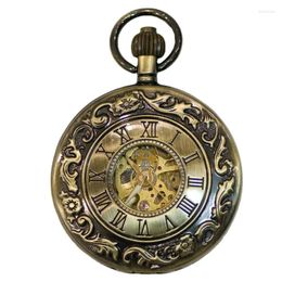 Pocket Watches Louvre Embossed Retro Flip Carved Hollow Automatic Mechanical Watch Roman Bronze Classic