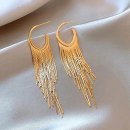 Dangle Earrings America Fashion Jewellery 18K Gold Plated U-shaped Metal Tassel Long Luxury Elegant Women's Party Accessories