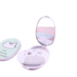 Portable Makeup Mirror with Small Comb Combination Mirror Comb Set Makeup Comb Head Portable Mirror Folding Elliptical Mirror