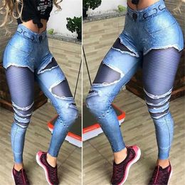 2024 Designer Mesh Patchwork Pants Women Spring Printing Skinny Leggings Sexy Stretchy Fitness Yoga Trousers Running Wear Wholesale Clothes 10627