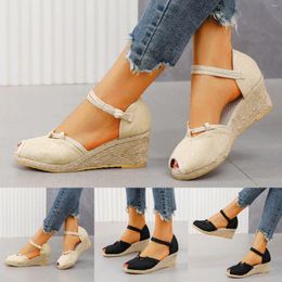Sandals Slope Heeled Fashionable Breathable Buckle Shoes Women Leather Cute Womens Walking For