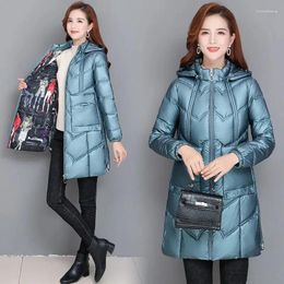 Women's Trench Coats Women Glossy Down Cotton Coat Detachable Hooded Parka Outerwear Autumn Winter Warm Clothes Female Long Quilted Jacket