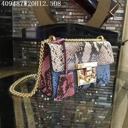 Europe&American leather Cross body Women block Colours serpentine 20cm small shoulder bags Original leather and hardware matched ac333N