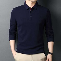 Autumn Casual Polo Shirt for Mens Business Gentlemen Embroidered Collar Breathable Long Sleeved T-shirt Men