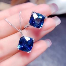 Necklace WPB Original Jewelry Set Women Blue Diamond Necklace Square Ring Female Shiny Zircon Luxury Jewelry Girl Banquet Lady Party