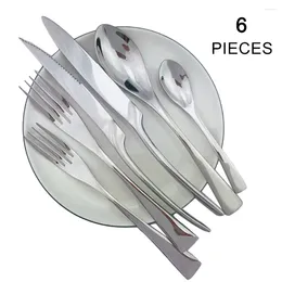 Dinnerware Sets 6Pcs Teaspoon Fork Silverware Creative Flatware Mirror Silver Cutlery 304 Stainless Steel Steak Knife Forks