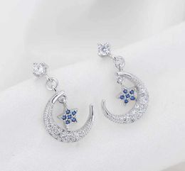 2024 Stud Sterling Silver Star and crescent Earrings For Women New Trend Personality Lady Fashion Jewelry