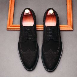 Suede Business Dress Genuine Leather for Men Casual Bullock Brogue Formal Derby Shoes New Arrivals