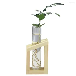 Vases Glass Tube Wooden Stand Flower Pots Hydroponic Plant Home Garden Simple Decoration