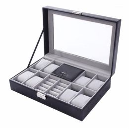 Watch Boxes & Cases Box 8 3 Mixed Grids 30 20 8cm Leather Suede Inside Word Buckle Storage Jewellery Ring Display Mens Case Top 1269p